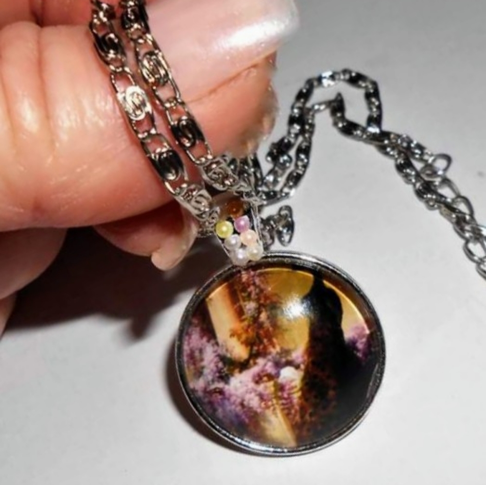 Peacock Glass Dome Cabochon Pendant